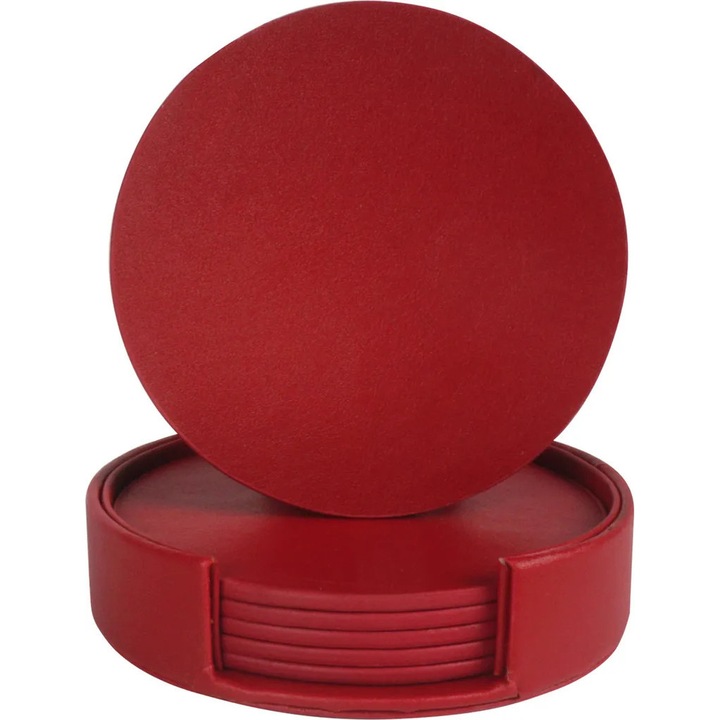 Set de 6 suporturi pentru bauturi din piele ecologica dubla, rotunde, impermeabile, pentru acasa si birou