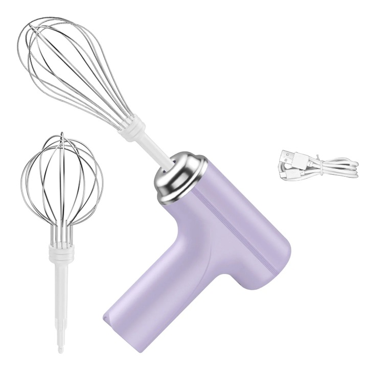 Mixer electric portabil cu 3 viteze, 2 teluri detasabile, violet, 185W