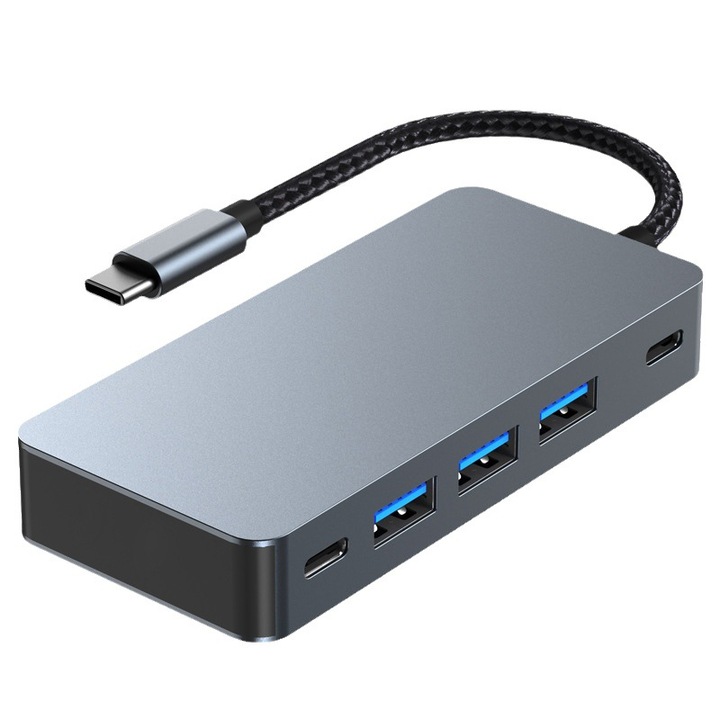 USB-C elosztó 7 az 1-ben, dokkolóállomás kettős kijelzőhöz, 2 db 4K HDMI port, 3 db USB 3.0 port, 1 db USB-C port, 100W gyors töltés