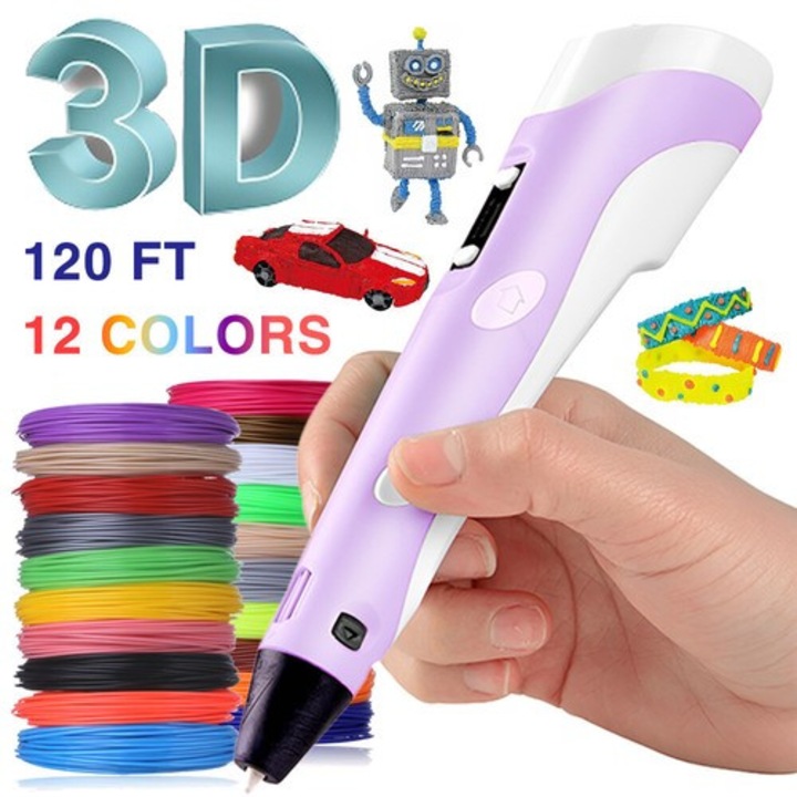 Set creion 3D, 12 culori filament PLA, design ergonomic, pentru copii 8+ si adulti