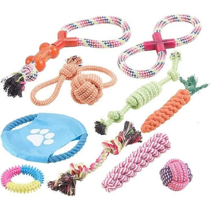 Set 10 jucarii caini, diverse, bumbac, 765g