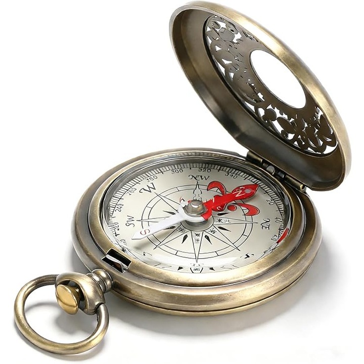 Busola din alama, design compact, impermeabil, pentru navigatie in aer liber
