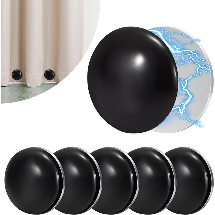 Greutati magnetice pentru perdele de dus si fete de masa, set de 6, negru