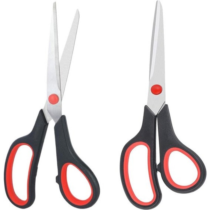 Set foarfeci din otel inoxidabil, 2 perechi, 21cm, lame extra-ascutite, manere confortabile, multicolor