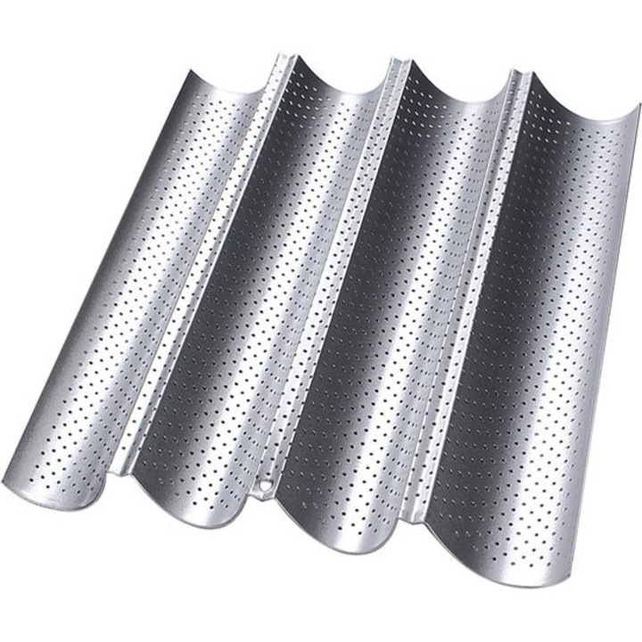 Tava de copt pentru baghete, 38x33x2cm, capacitate 4 baghete, design perforat, antiaderent