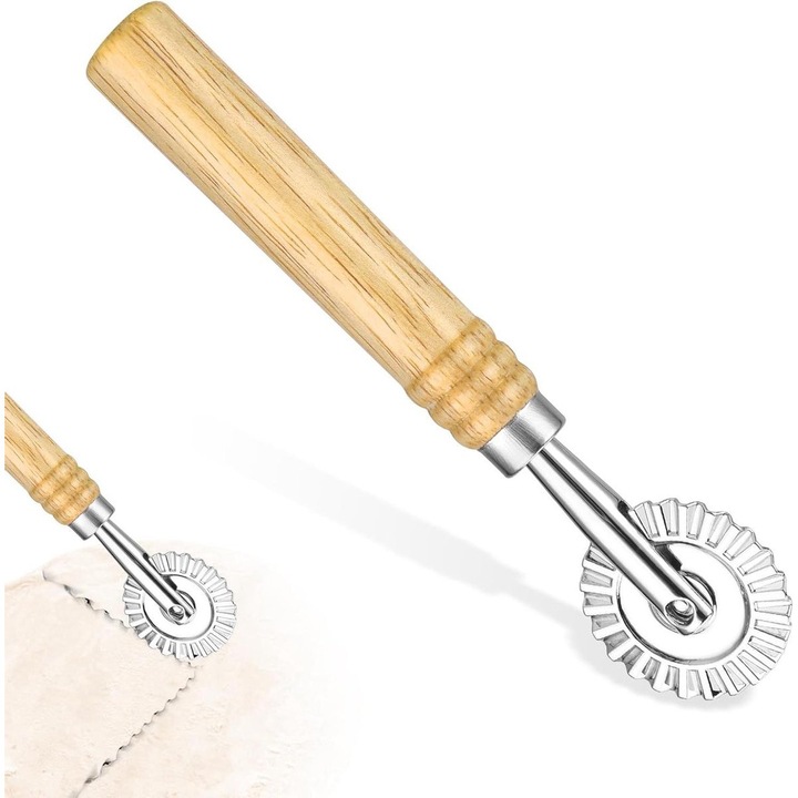 Fém és fa ravioli vágó, 16cm, 3.9cm vágókerék átmérő