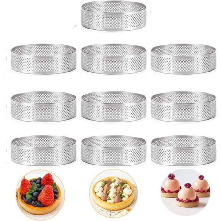 Set de 10 forme rotunde pentru prajituri, inox, 10cm