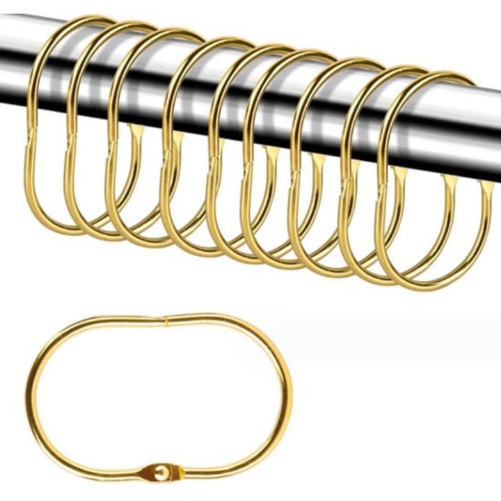 Set 30 inele metalice pentru perdele, 3.5cm, potrivite pentru suporturi de perdea, aurii