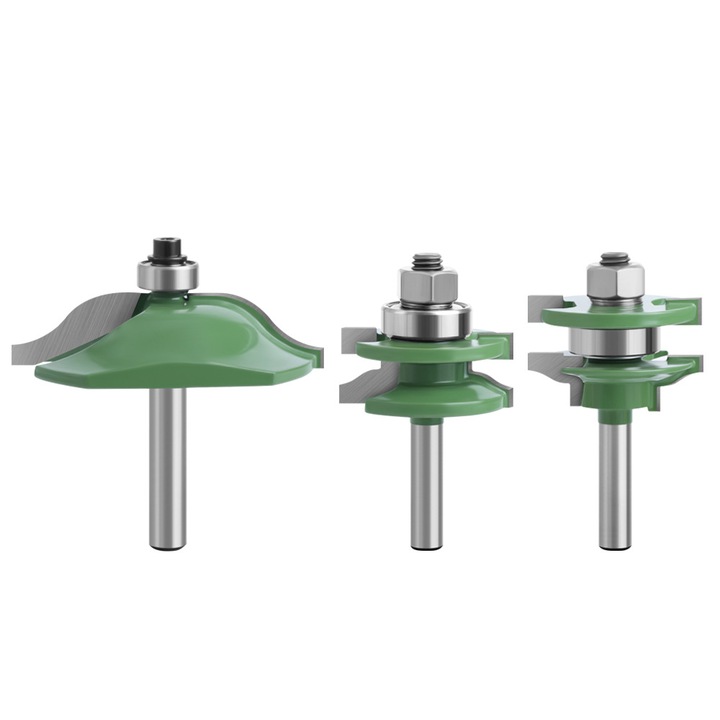 Set de freze din 3 piese, 8mm, pentru prelucrarea lemnului, design anti-backlash, rezistent la caldura