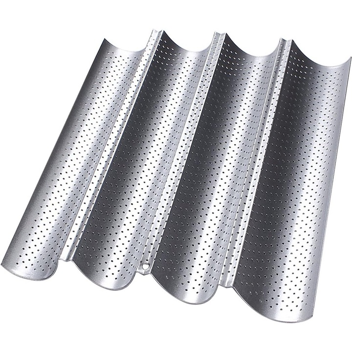 Tava de copt pentru baghete, 38x33x2cm, non-stick, capacitate 4 baghete, otel carbon