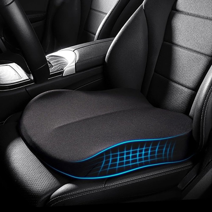 Perna auto ergonomica, 42x42x10cm, design ortopedic, suport pentru spate, neagra