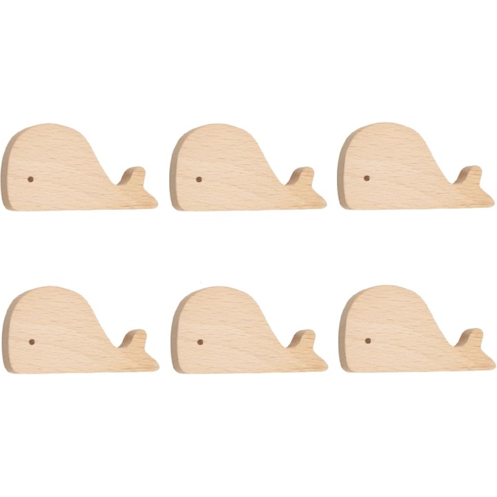 Set de 6 manere din lemn in forma de meduza si balena pentru usi de dulap, sertare, mobilier din lemn, 7.1x4.0cm