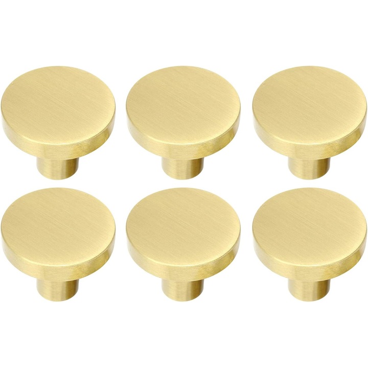 Manere de dulap rotunde din alama solida, set de 6, 20x25mm, cu suruburi, stil minimalist