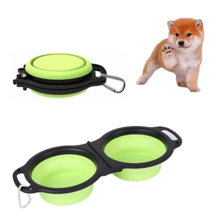 Castroane pliabile pentru animale, 2-in-1, 700ml, din silicon, portabile, pentru hrana si apa, set