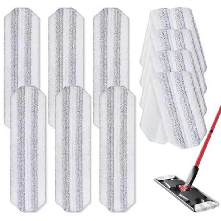 Set 10 pad-uri de inlocuire pentru mopuri, microfibra, off-white, compatibile cu sistemul Ocedar H2prO