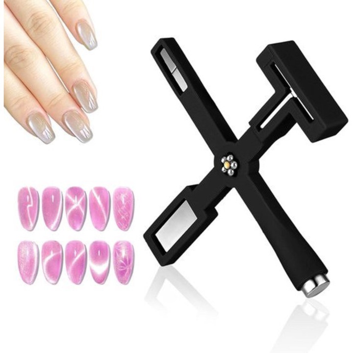Magnet pentru unghii 5-in-1, cu capete magnetice, efect cat-eye, 4x10cm, set unelte nail art