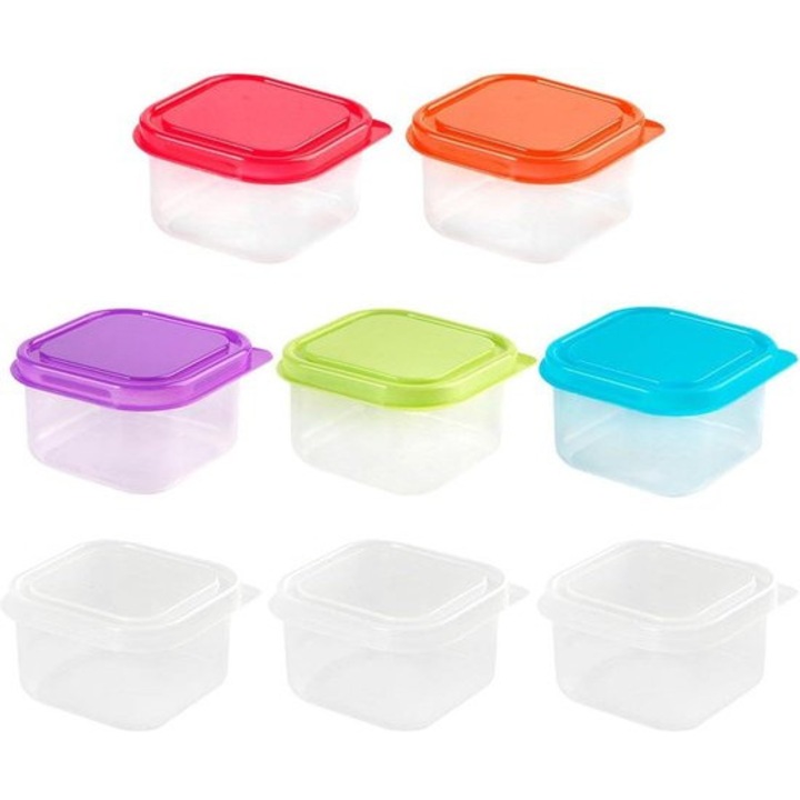 Set cutii alimentare etanse, 8 bucati, 6.5x6.5cm, multicolor, material PP