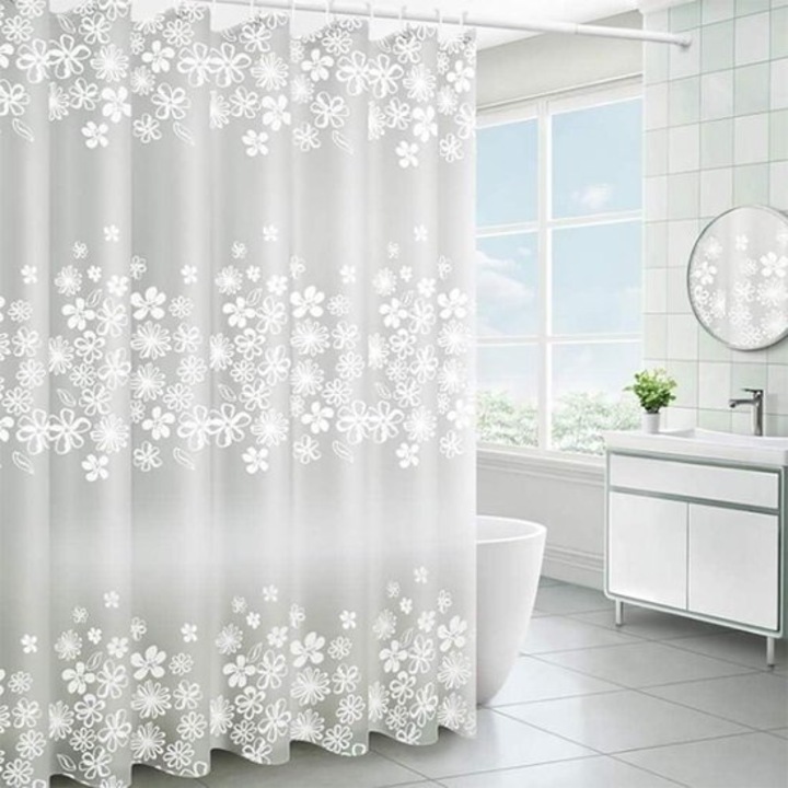 Cortina de dus PEVA, 120x200cm, impermeabila, antibacteriana, cu inele de suspendare