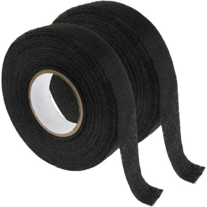 Set benzi adezive impletite 19mm x 15m, rezistente la temperaturi extreme, negru