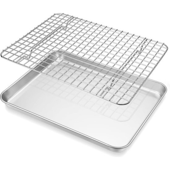 Set tavi de copt din otel inoxidabil cu suport de racire, 31.4x24.6x2.5cm, 30x22.7x1.8cm