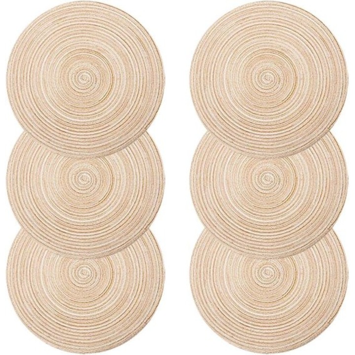 Set 6 Servete din Bumbac Ecologic, 35x35cm, Ivory, Rezistente la Caldura, Antiderapante