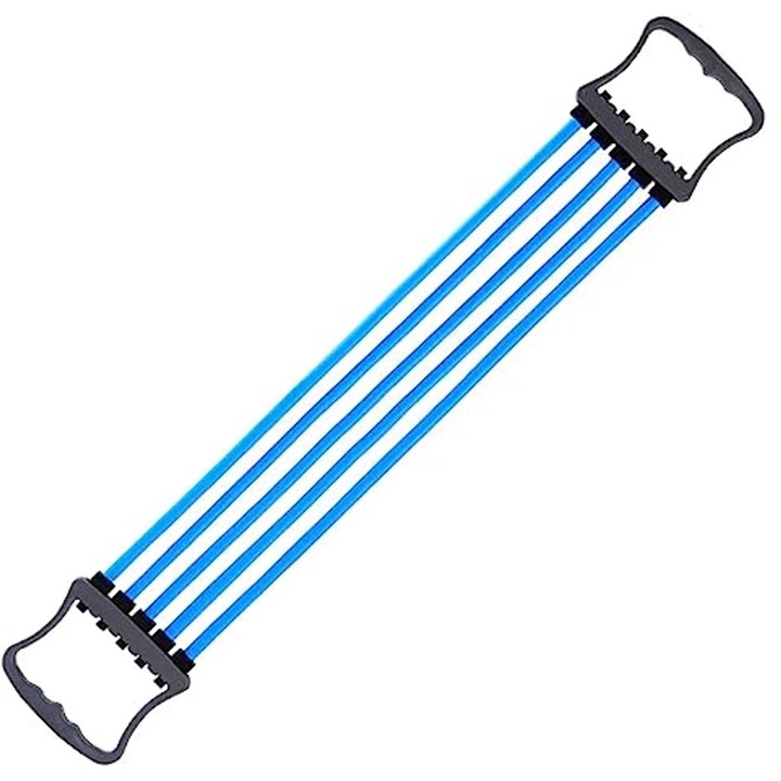 Mellkasfeszítő, 5 levehető ellenállású szalag, ergonomikus kialakítás, TPR, többszínű