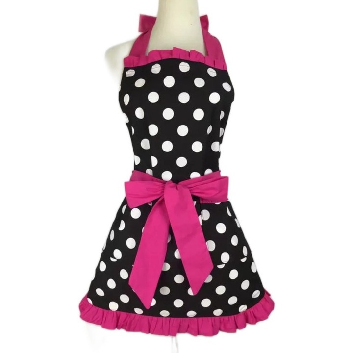 Sort de bucatarie, fuchsia cu buline negre si albe, bumbac, o singura marime