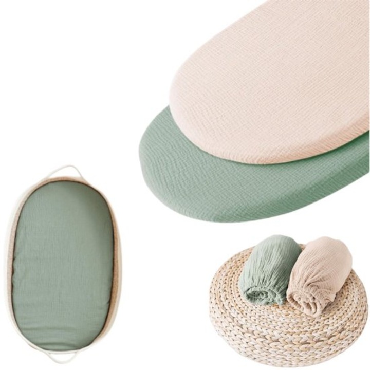 Set de lenjerii pentru patut - huse din bumbac - moale si respirabil - off-white si verde salvie - 81x43cm