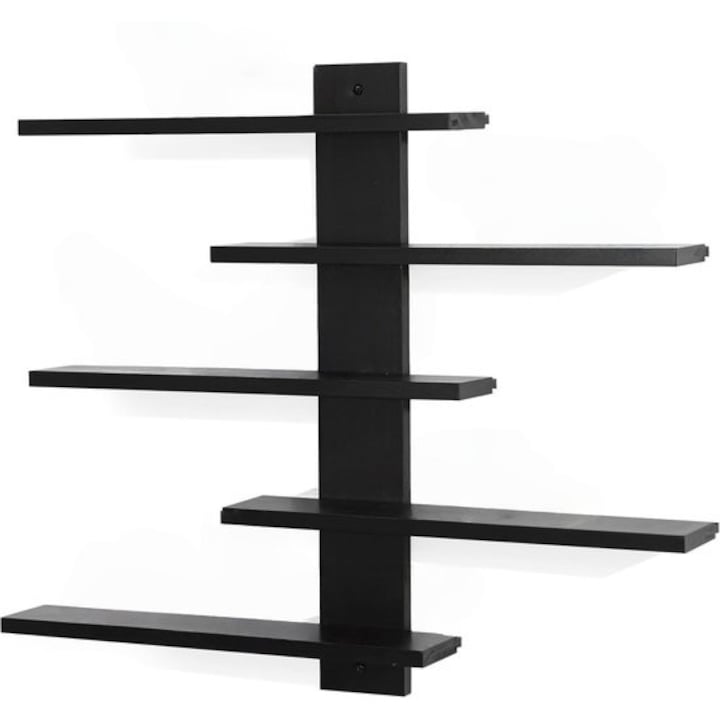 Rafturi montate pe perete, cinci niveluri, alb, 37x6x0.9cm, set cu banda dublu adeziva