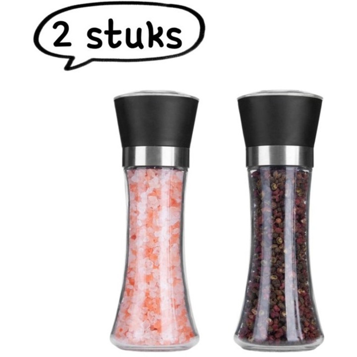 Set rasnite manuale pentru condimente, ceramica, capacitate 170ml, design ergonomic, alb-negru, 19cm