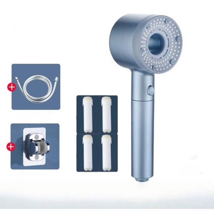 Coloana de dus cu filtru, economisire apa, cap de dus cu masaj, 5 moduri de pulverizare, argintie