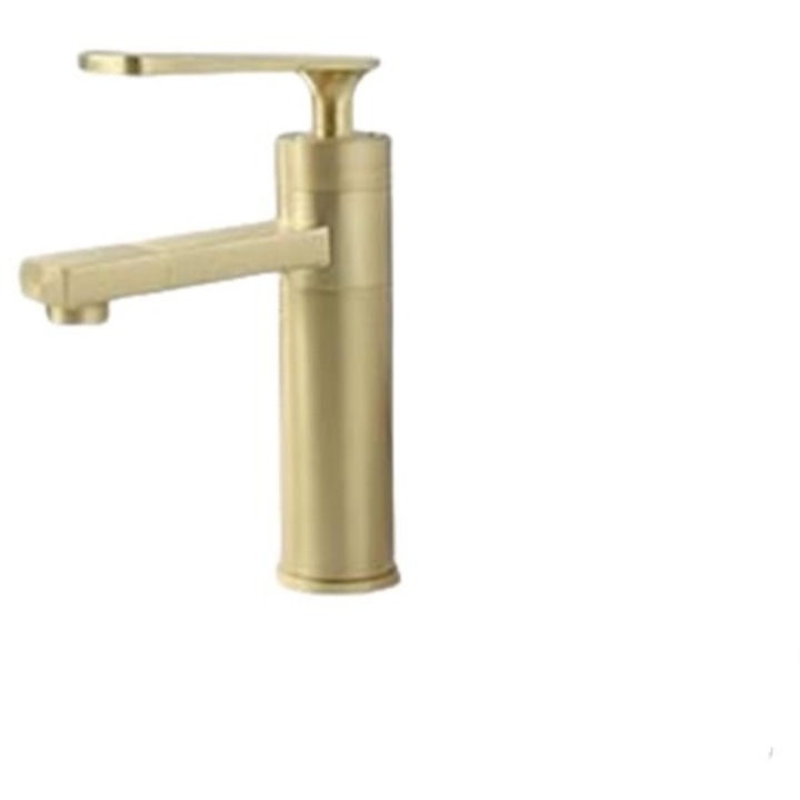 Baterie sanitara pentru chiuveta, finisaj auriu periat, un singur maner, economisire apa, rezistenta la coroziune