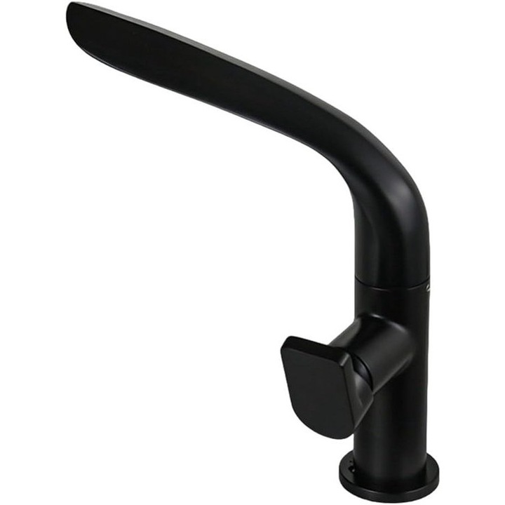 Baterie sanitara din alama, model scurt, neagra, cu un singur maner, pentru apa calda si rece