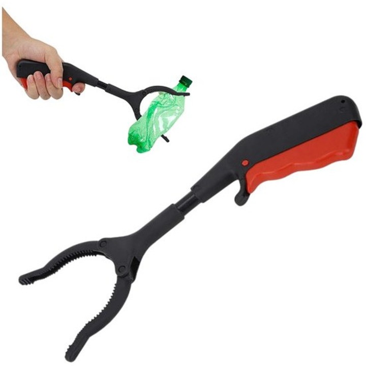 Dispozitiv de prindere pentru gunoi, 30cm, negru si rosu, set multifunctional pentru curatenie