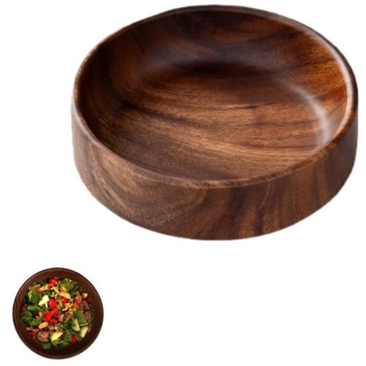 Bol din lemn, set de 1 bucata, 16.5x4.5cm, culoare maro, design elegant