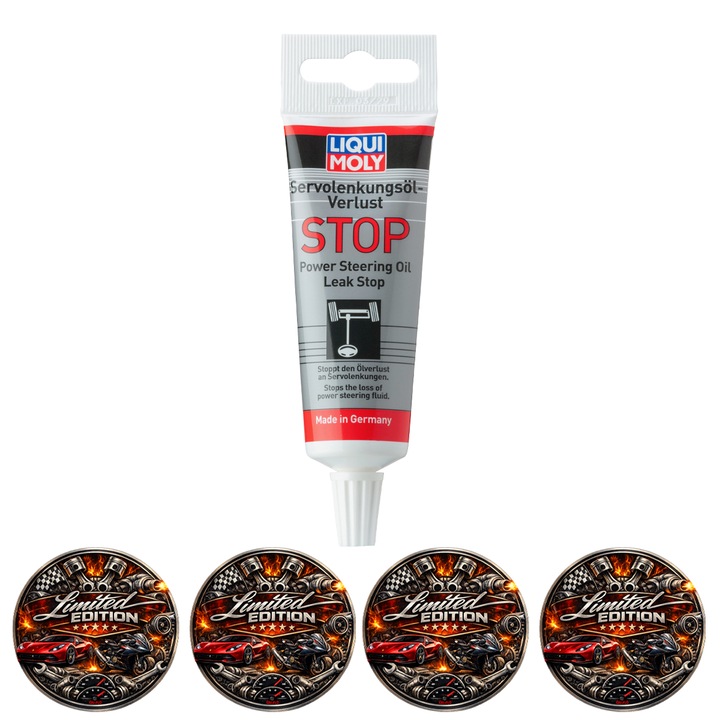 Aditiv Servodirectie Liqui Moly Power Steering Oil Leak Stop, Stop Scurgeri, Regenerare Garnituri si Reducere Zgomot, 3.5 ml, 4x Stickere auto