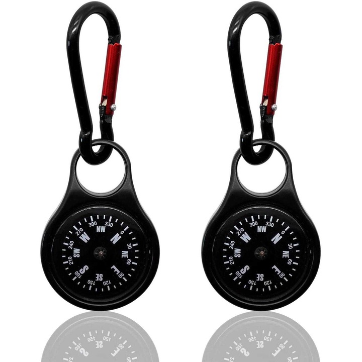 Busola mini de supravietuire cu carabina, 2 in 1, ghid directional din aliaj de zinc, 9.2x3.7x1.2cm, pentru camping si drumetii