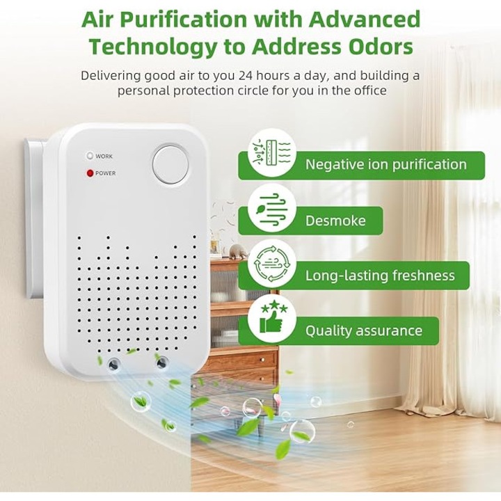 Generator de ioni negativi pentru aer, purificator de aer, design compact, fara filtru, portabil, pentru imbunatatirea calitatii aerului in casa