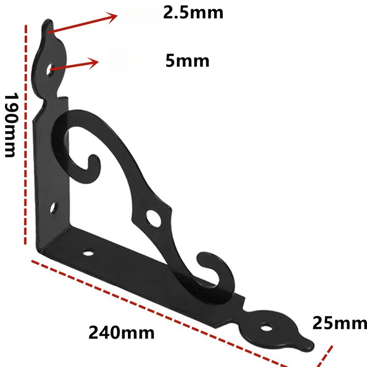 Set 2 suporturi pentru rafturi, fier forjat, 240x190mm, design elegant