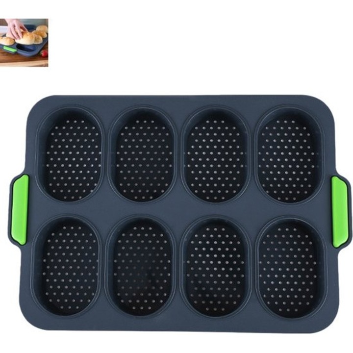 Tava de copt pentru baghete, 8 compartimente, 34.5x23.8x2.5cm, albastru inchis, set