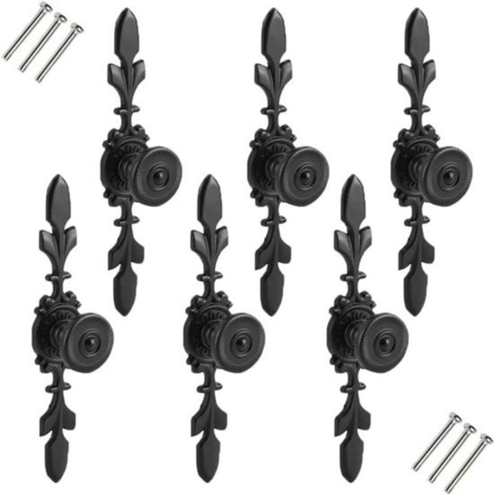 Manere retro pentru usi, 120mm, model cu trandafiri negri, set de 2 bucati