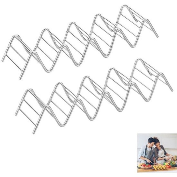 Set suporturi pentru tortilla din otel inoxidabil, 4 sloturi, 22.5x4.2x6.2cm, argintiu