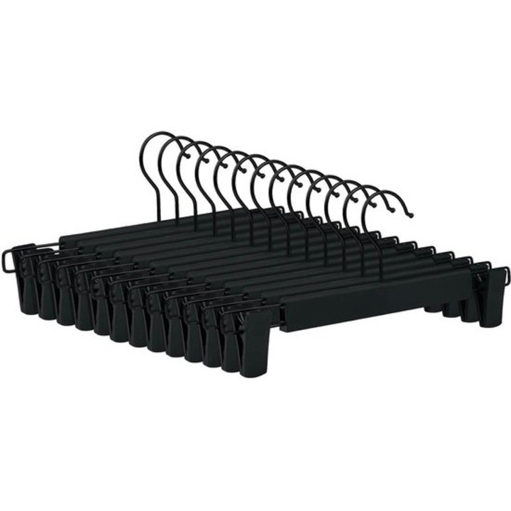 Set de 10 umerase pentru pantaloni, ajustabile, rotative 360°, plastic PP, negru