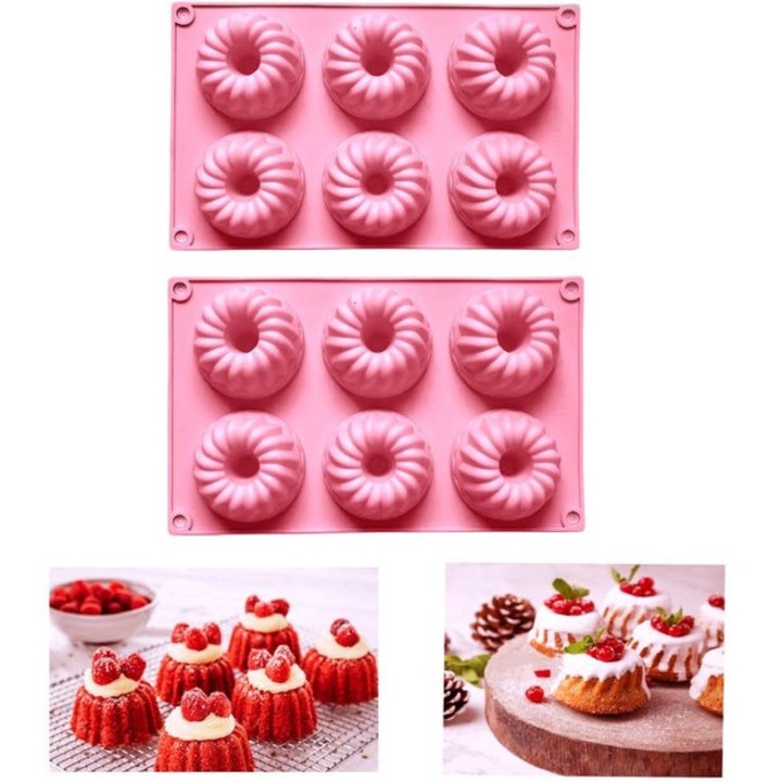 Forme prajituri din silicon, set 2 bucati, roz, 27.5x16.5cm