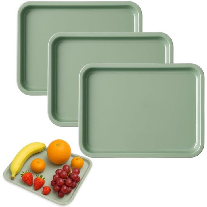 Tava servire, verde, 24.8x17.8cm, material PP, design antiderapant, set 1 bucata