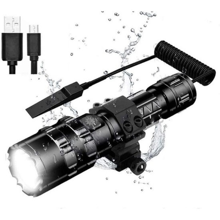Lanterna LED reincarcabila, 1600 lumeni, 5 moduri, impermeabila, 14.8x3.7x2.7cm
