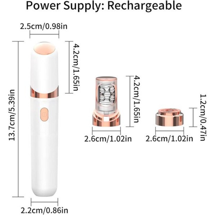 Dispozitiv electric de epilare faciala 2 in 1, LED, incarcare USB, cap lavabil, pentru sprancene, portabil