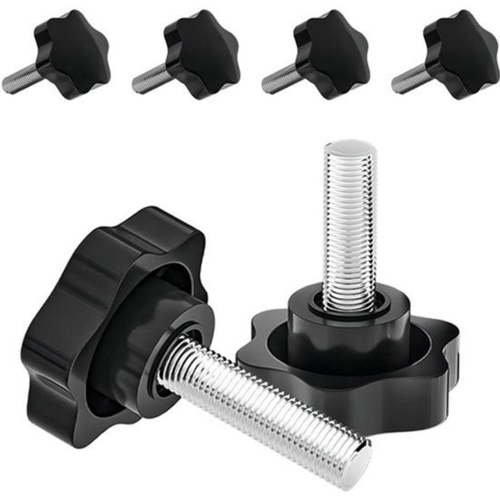 Set de 4 suruburi M6 x 16mm cu capete in forma de stea, din otel carbon galvanizat, rezistente la coroziune