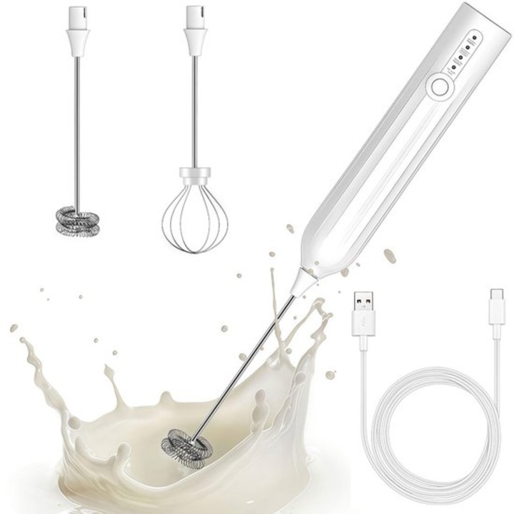 Mixere electrice, 3 viteze ajustabile, cap detasabil din inox, pentru spumare lapte, cafea, oua, fara fir