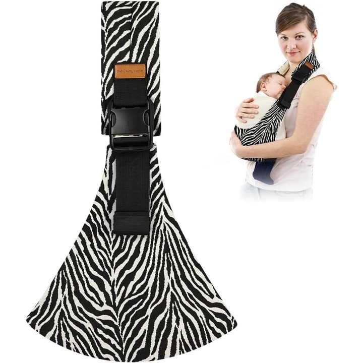Babahordozó, fekete és fehér, állítható, pamut, 4,5-13,5 kg súlyú babáknak